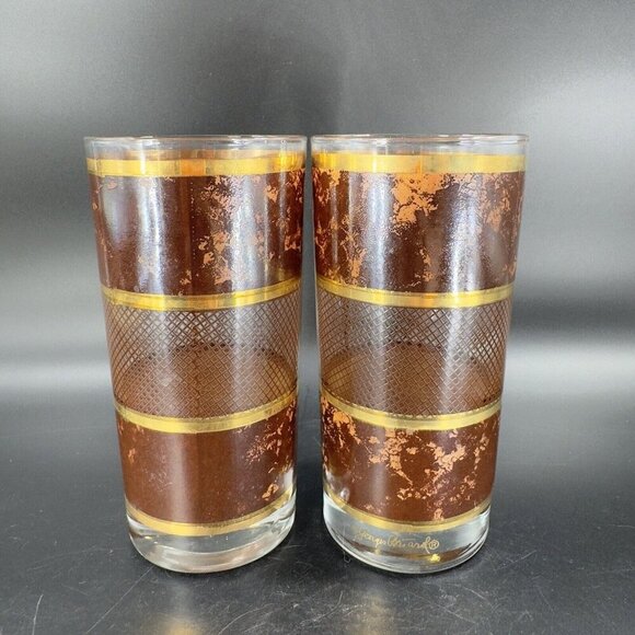 MCM Georges Briard Tortoise Gold Highball Drinking Tumbler Glasses Set 2 Vintage - Picture 12 of 12
